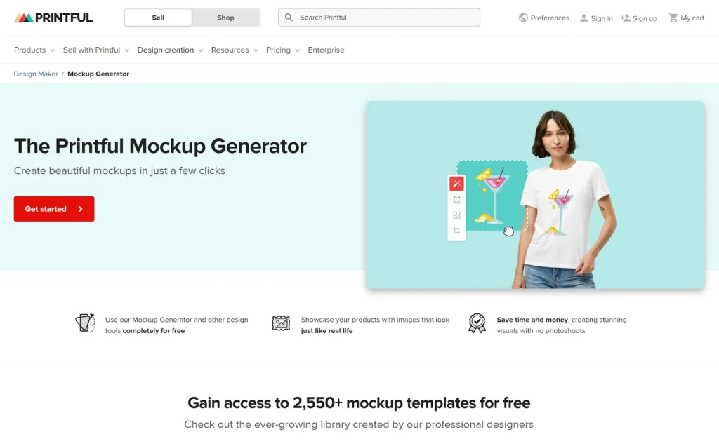 The Printful mockup generator landing page